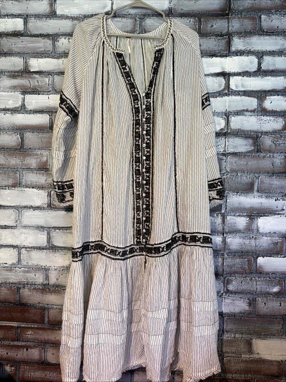 Free People Vagabond Cotton White & Black Embroidered Tunic Women Sz L Bohemian - Picture 2 of 13